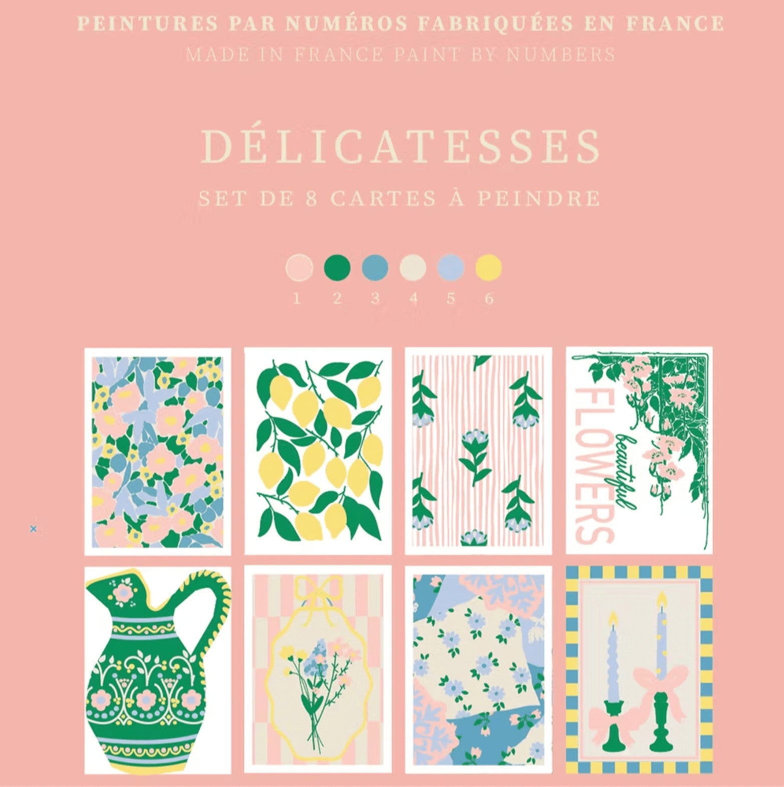 Kit de peinture au numéro 8 cartes - Délicatesses