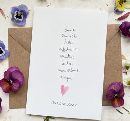 Carte et enveloppe Liste - Maman