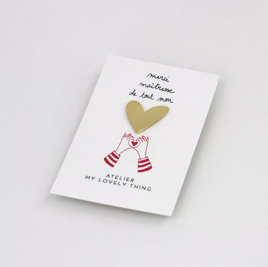 Pin's Coeur en laiton - Merci maîtresse