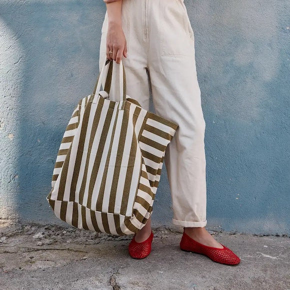 Sac cabas Elisa - Rayé Olive/greige