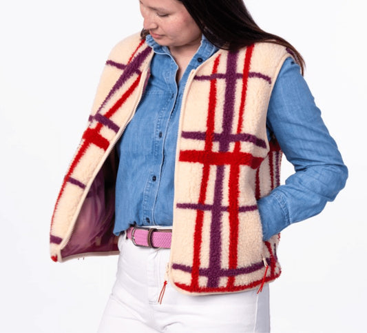 Veste sherpa sans manches à carreaux - Taille M
