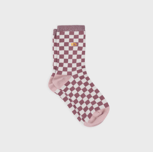 Chaussettes à carreaux - Écru et rose pâle - Taille 37/40