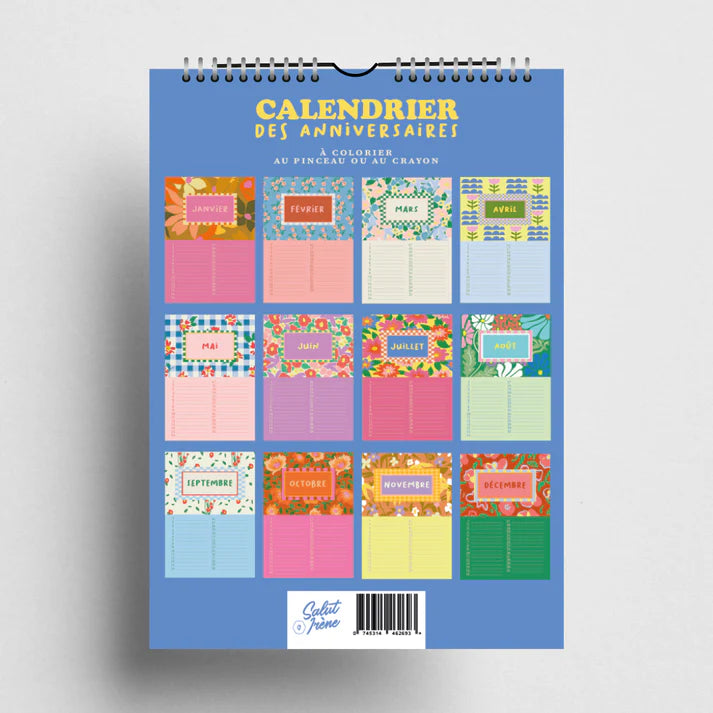 Calendrier perpétuel des anniversaires à colorier