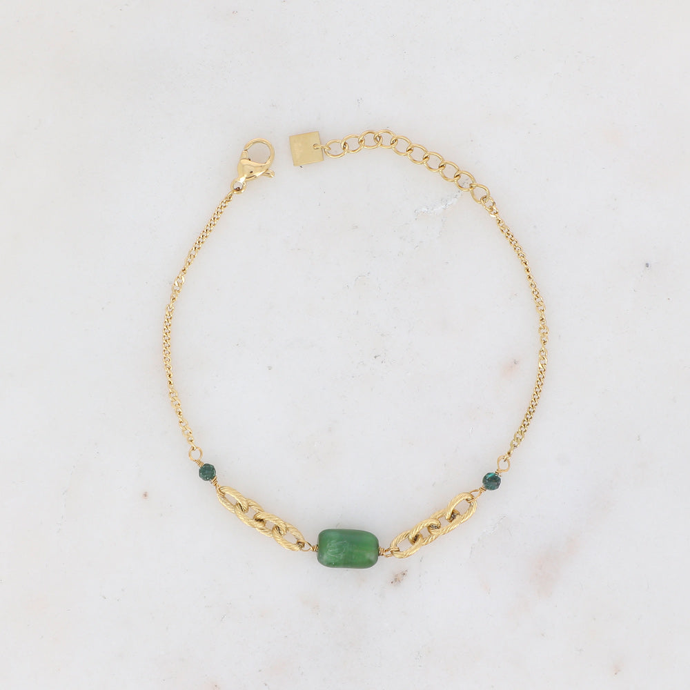 Bracelet Aube - Agate mousse (doré/vert)