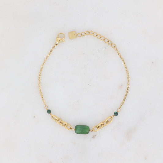 Bracelet Aube - Agate mousse (doré/vert)