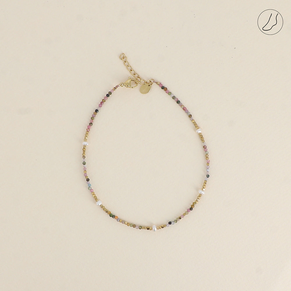 Chevillère Bracéline - Perles d'eau douce et pierres rosées - Tourmaline