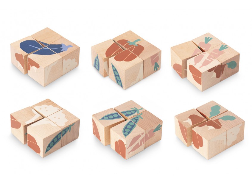 Cubes en bois - légumes avec sa jolie trousse