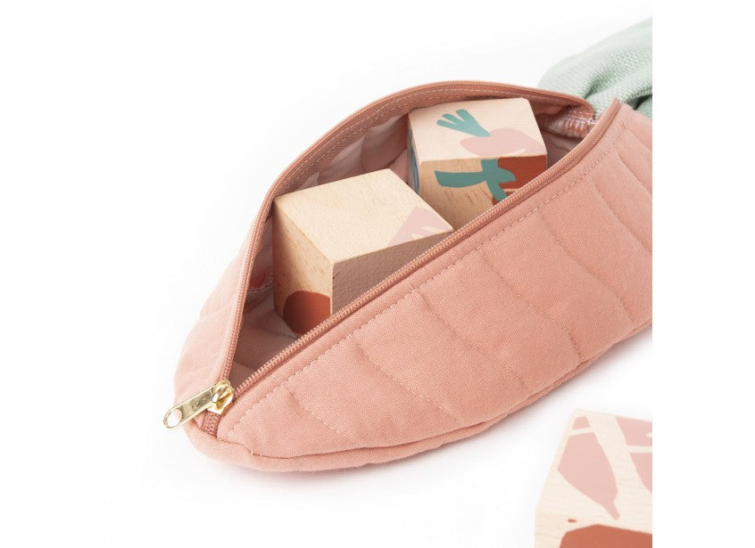 Cubes en bois - légumes avec sa jolie trousse