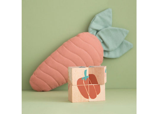 Cubes en bois - légumes avec sa jolie trousse
