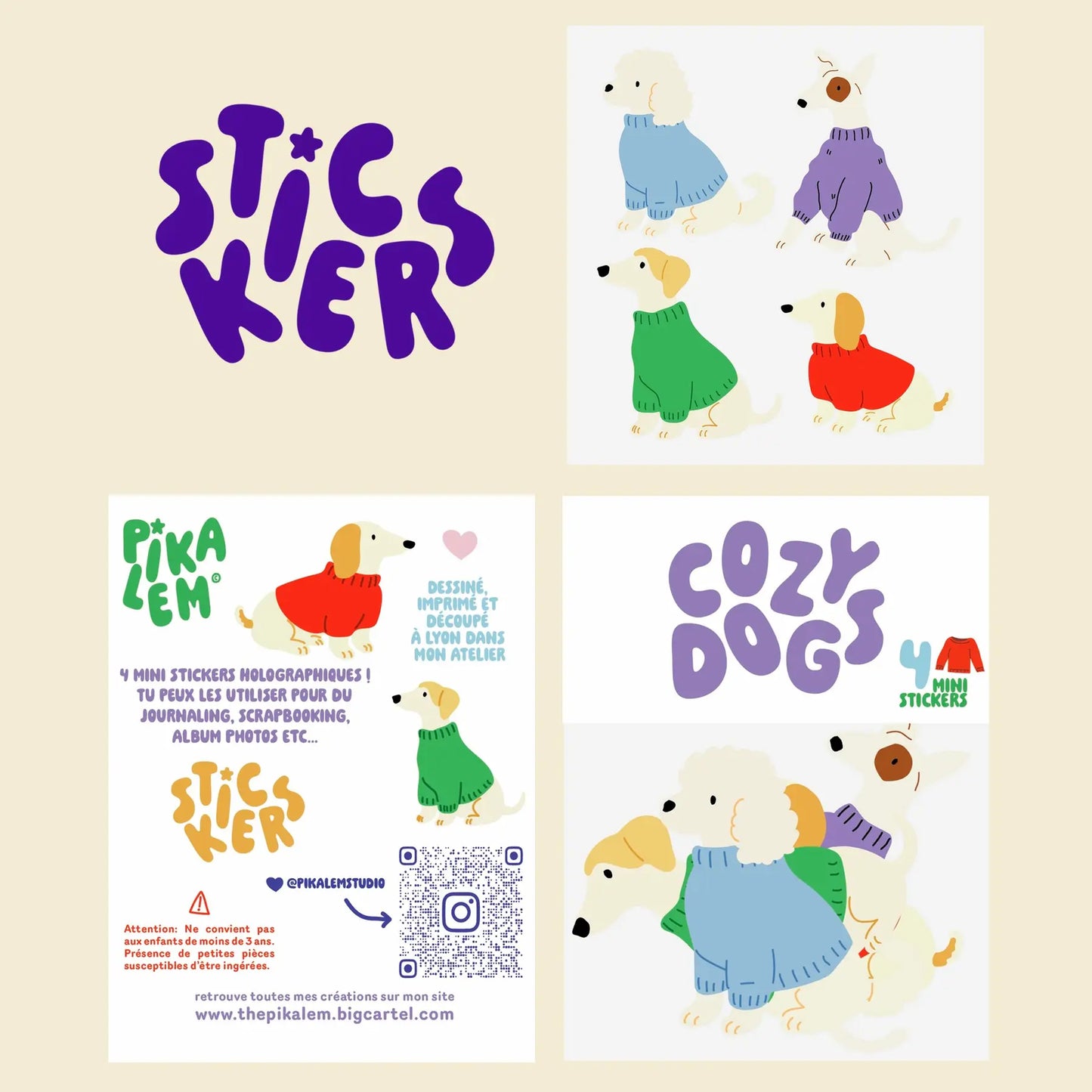 Lot de stickers - Cozy dogs