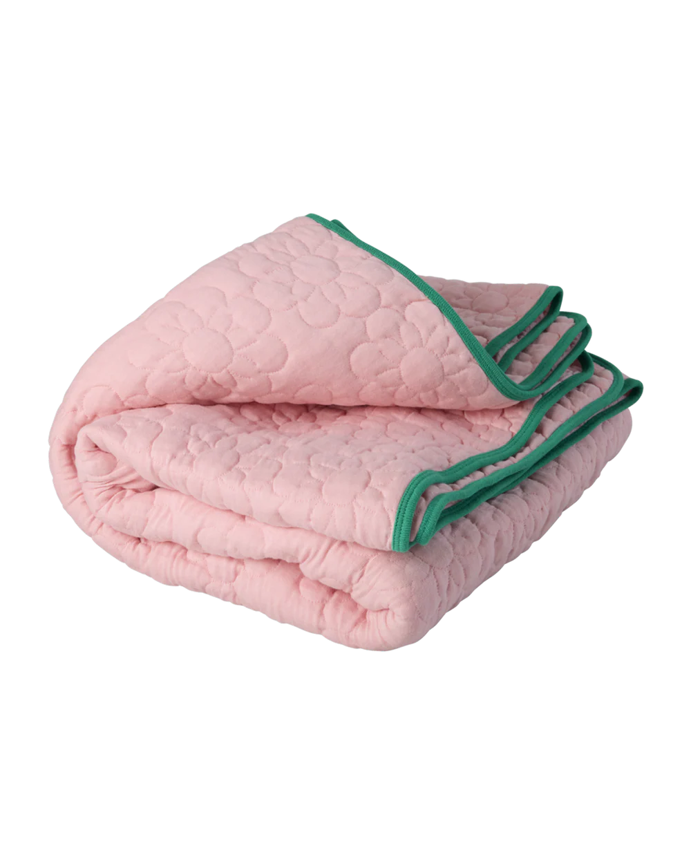 Couverture Fleurs - Rose et bords verts