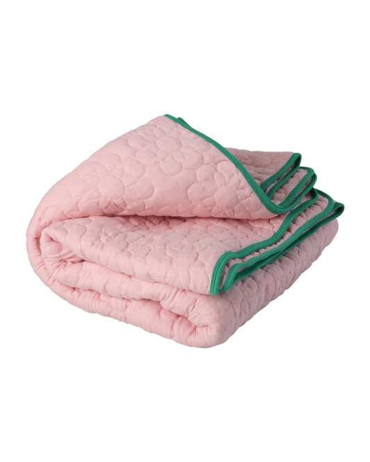 Couverture Fleurs - Rose et bords verts