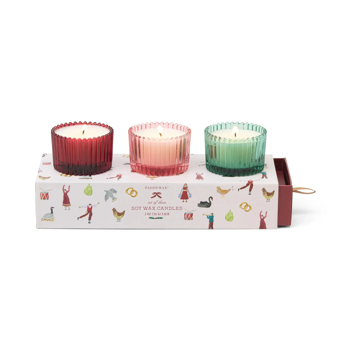 Lot de 3 bougies Christmas - Ribbed glass - Winter berry, Pink peppermint & Balsam fir