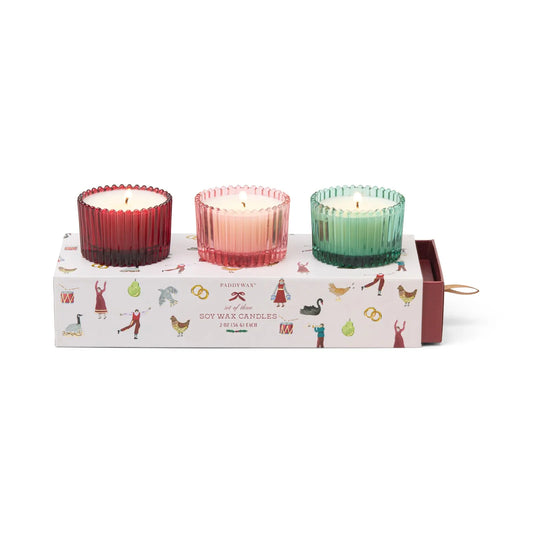 Lot de 3 bougies Christmas - Ribbed glass - Winter berry, Pink peppermint & Balsam fir