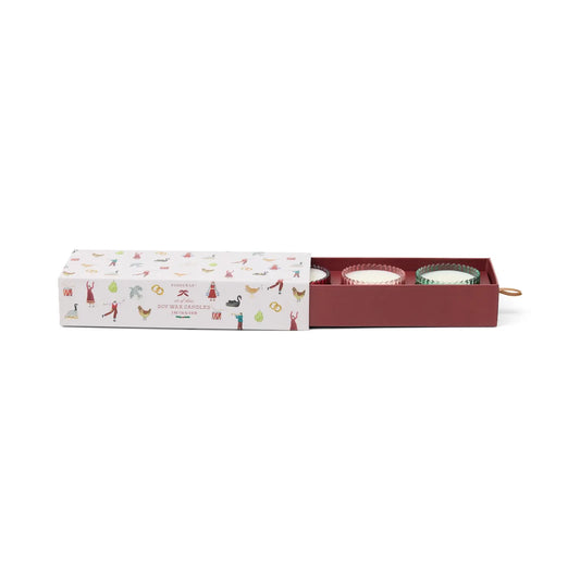 Lot de 3 bougies Christmas - Ribbed glass - Winter berry, Pink peppermint & Balsam fir