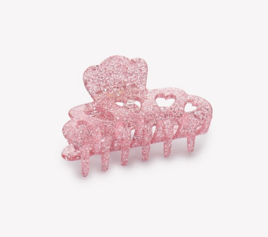 Pince Annabelle coeurs - Rose pailletée
