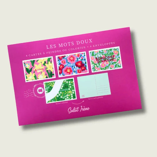 Cartes postales à colorier - Les mots doux