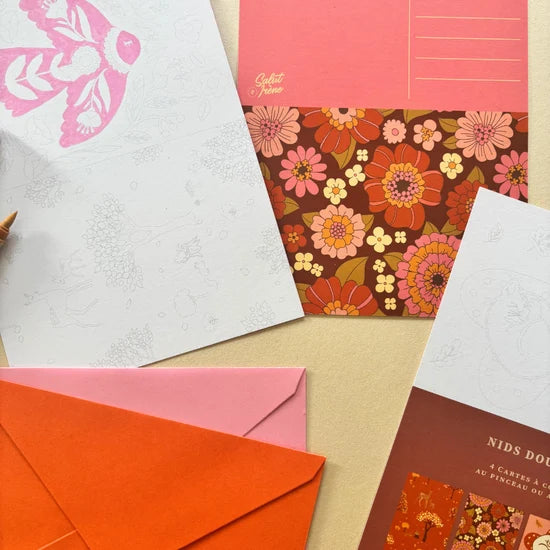 Cartes postales à colorier - Nids douillets
