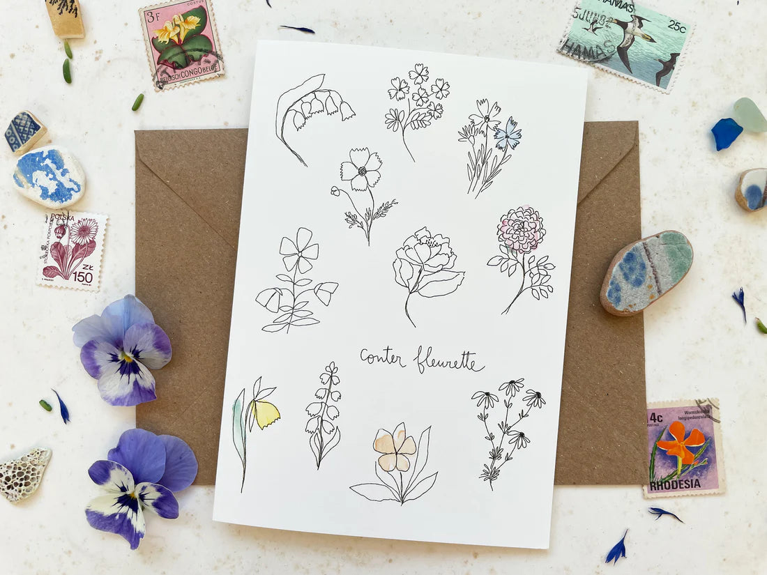 Carte et enveloppe Conter fleurette