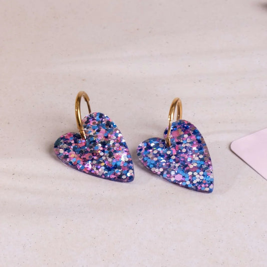 Boucles d'oreilles coeur - Mix bleu rose