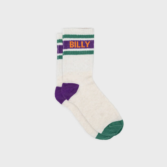 Chaussettes tennis - Ecru, rayé violet et vert - Taille 37/40