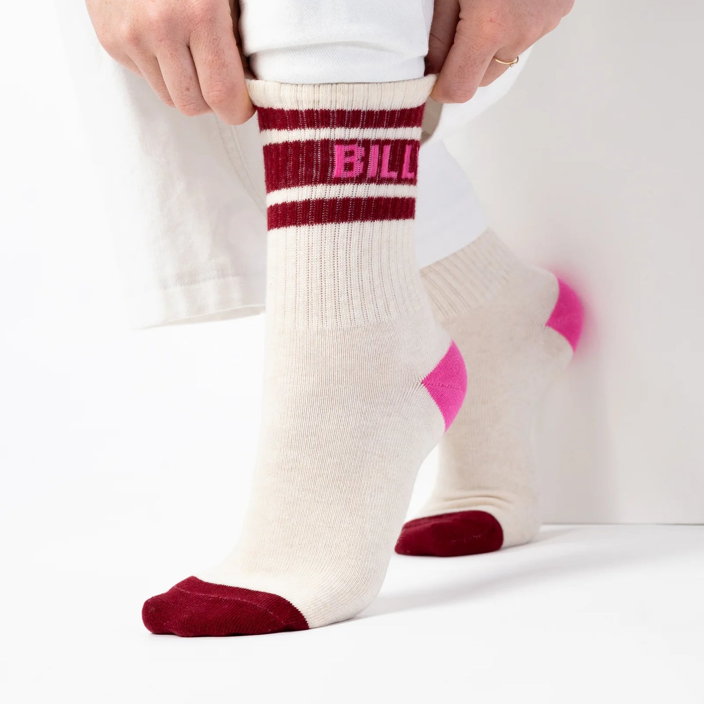 Chaussettes tennis - Ecru, rayé bordeaux - Taille 37/40