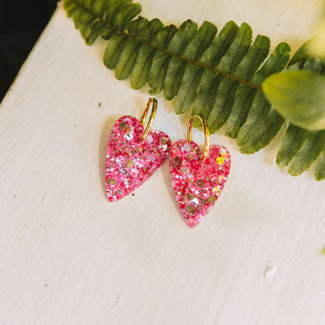 Boucles d'oreilles coeur - Rouge rose — Les nicolettes , Lyon