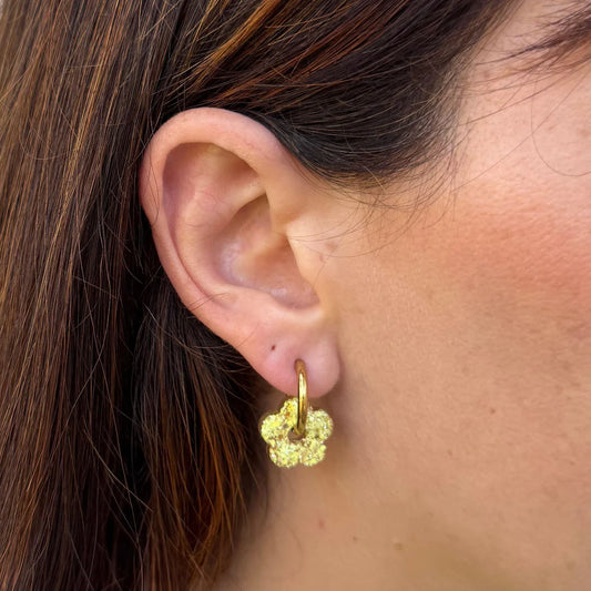 Mini créoles fleurs - Jaune champagne