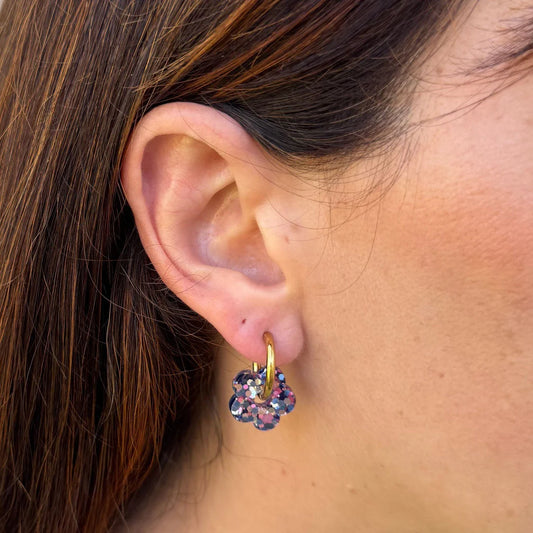 Mini créoles fleurs - Mix bleu rose