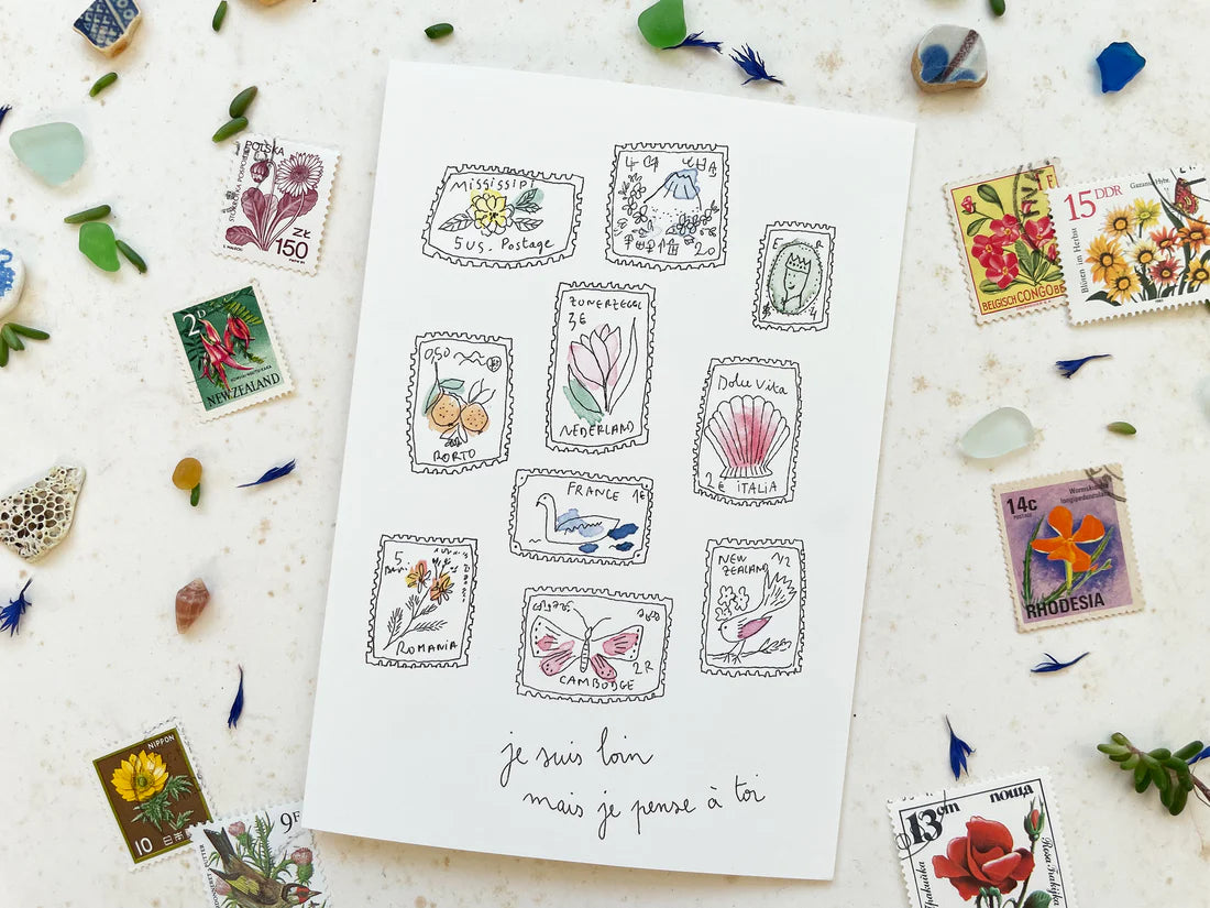 Carte et enveloppe Je suis loin