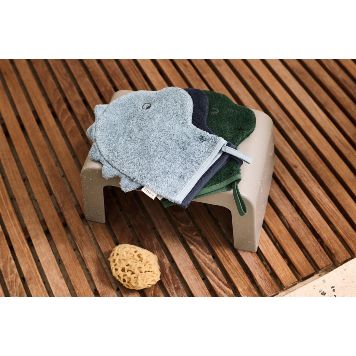 Gant de toilette - Dino bleu clair