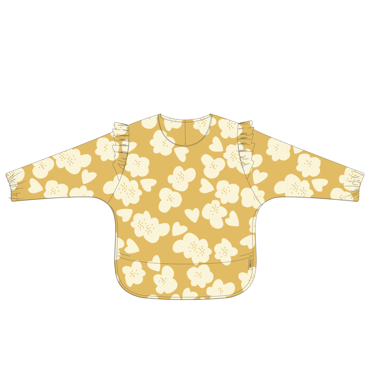 Bavoir/tablier à manches - Flower / Lemon yellow