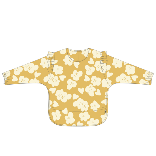 Bavoir/tablier à manches - Flower / Lemon yellow