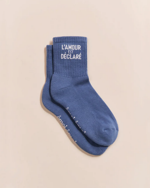Chaussettes L'amour est déclaré - Bleu lac - Taille 36/41 — Émoi émoi , Lyon