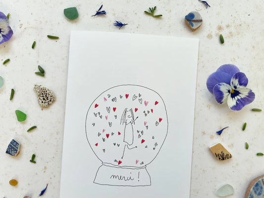 Carte et enveloppe Merci boule coeur