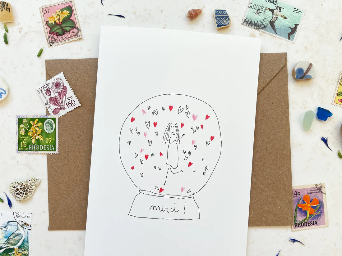 Carte et enveloppe Merci boule coeur