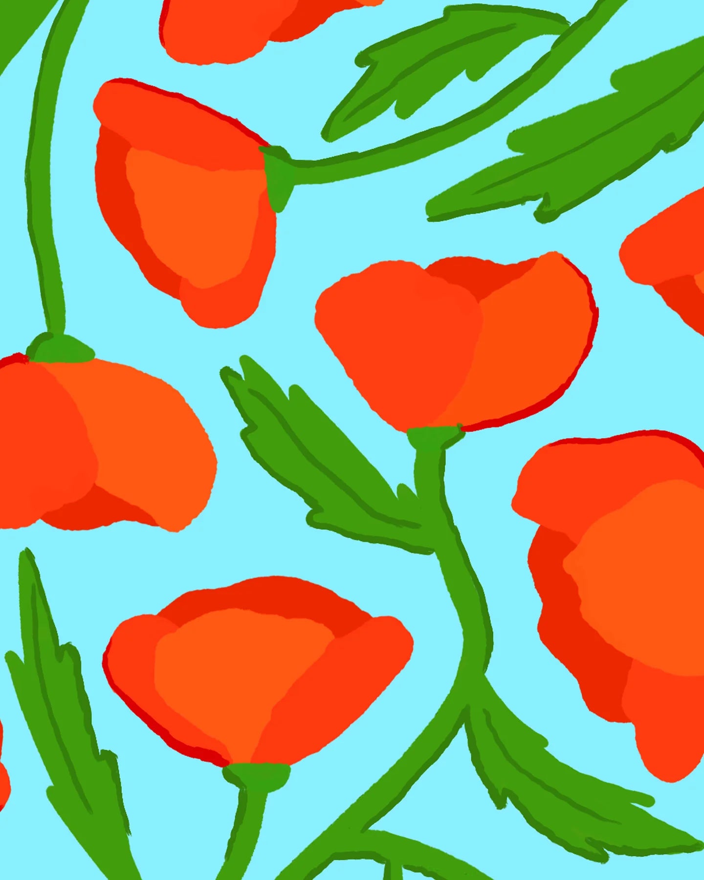 Éventail Fleurs - Poppies