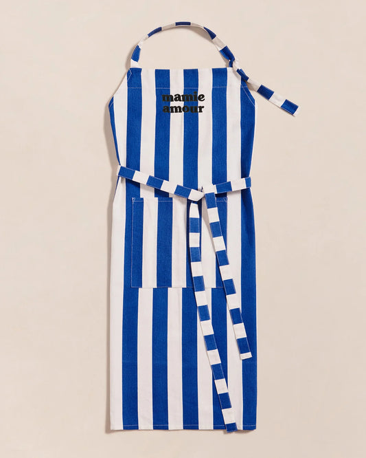 Tablier Mamie amour à rayures - Bleu