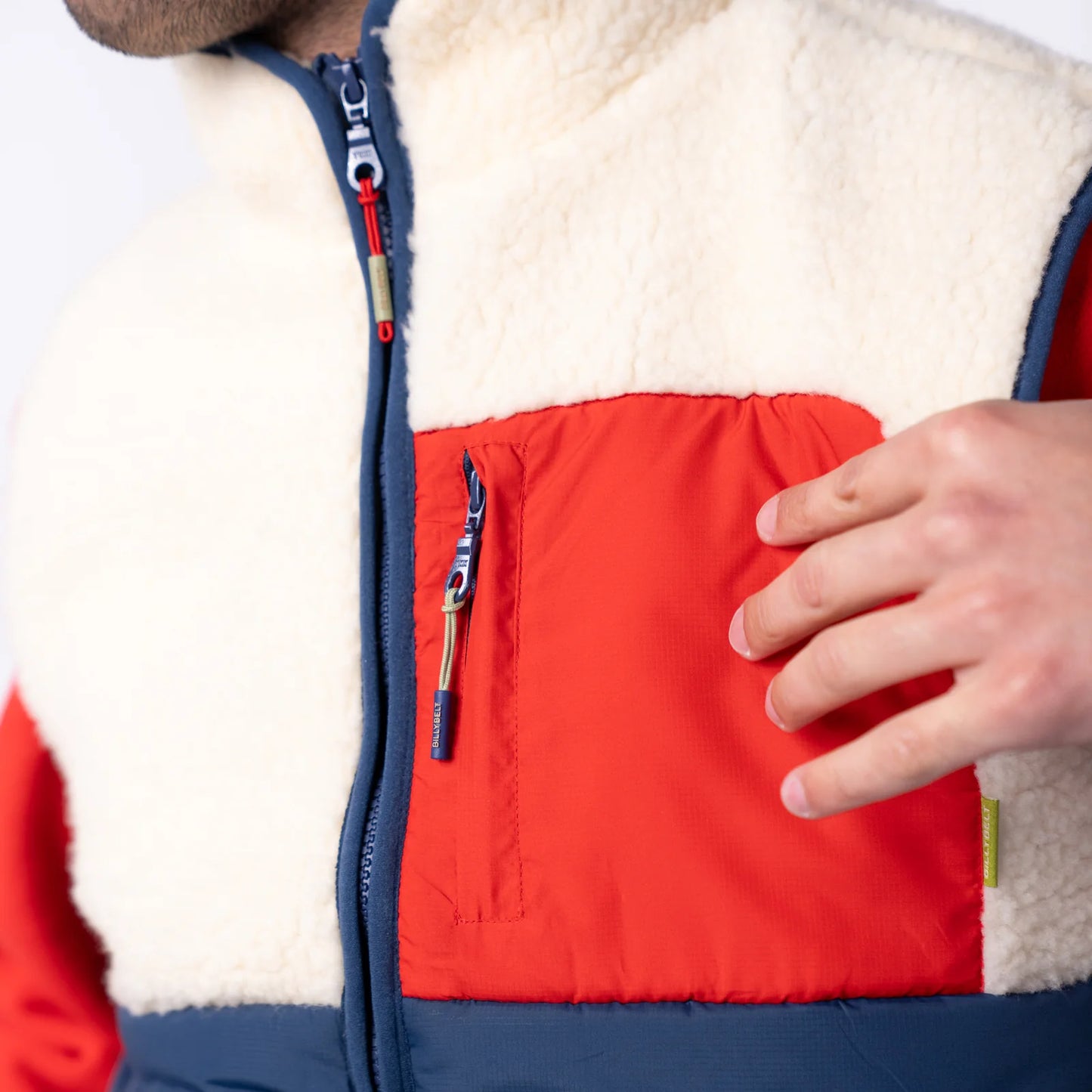 Veste bi-matières en sherpa sans manches - Ivoire et marine