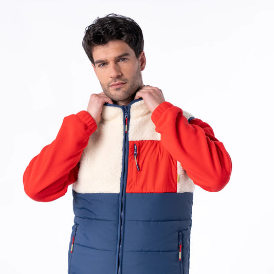 Veste bi-matières en sherpa sans manches - Ivoire et marine