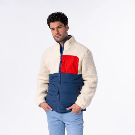 Veste bi-matières en sherpa - Ivoire et marine