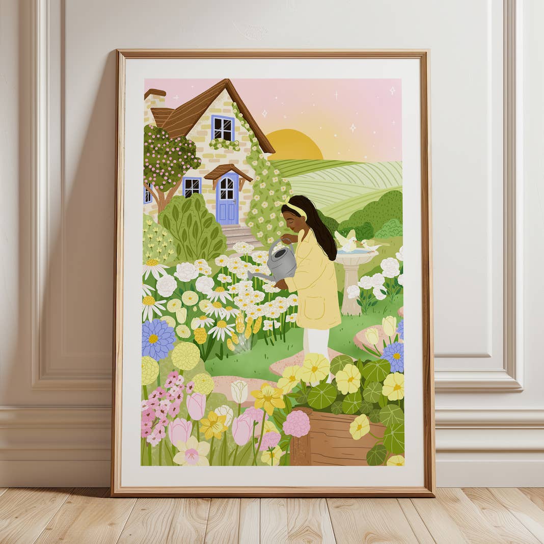 Affiche A4 - fille dans un jardin champêtre