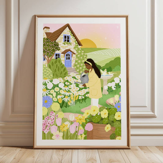 Affiche A4 - fille dans un jardin champêtre