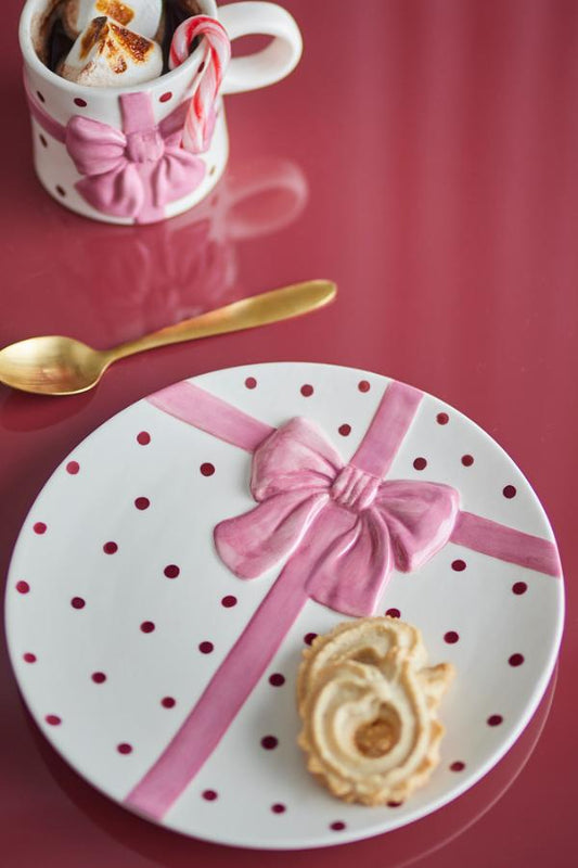 Assiette Bowie noeud de Noël - rose