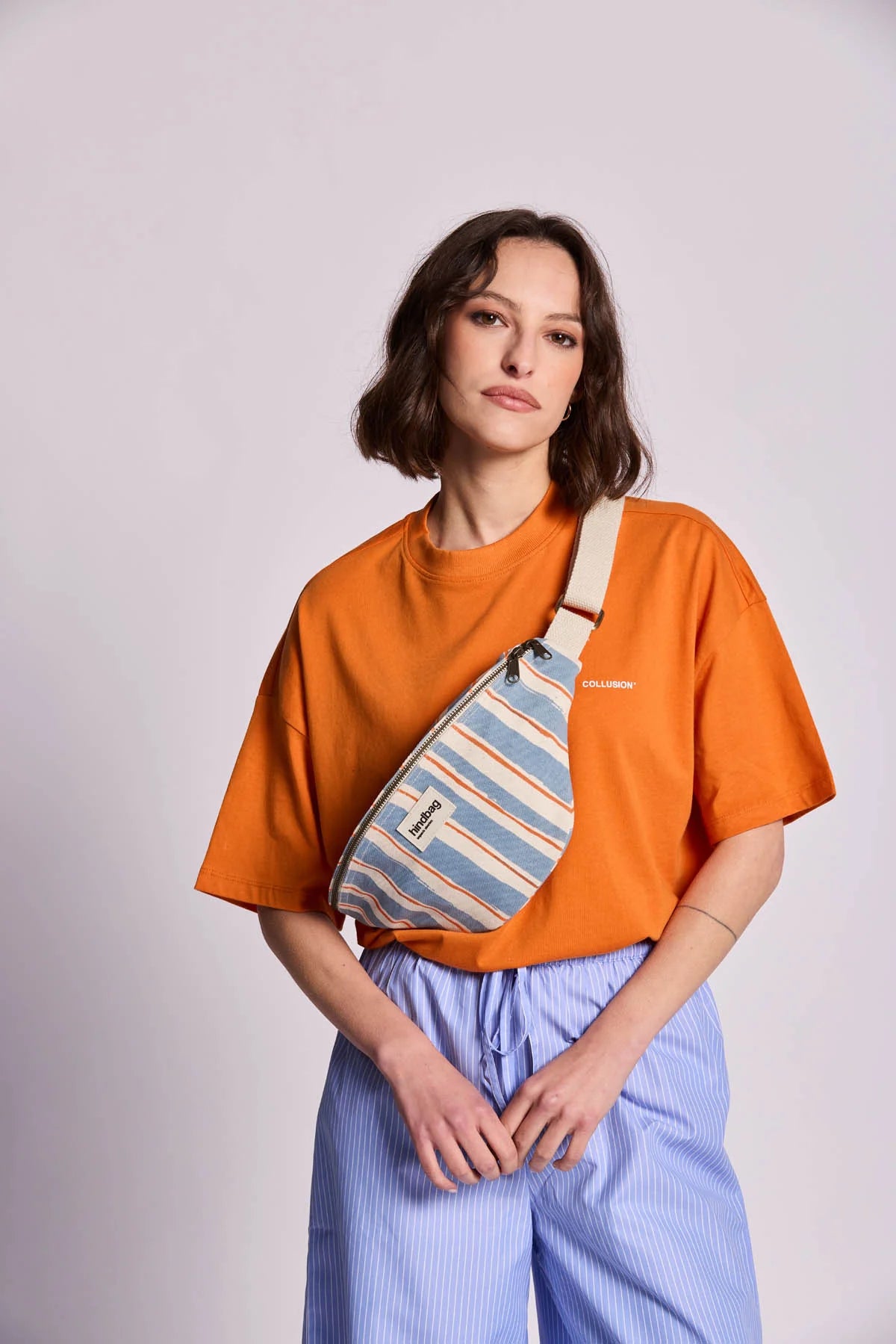 Sac banane Olivia - Rayures orange et bleu