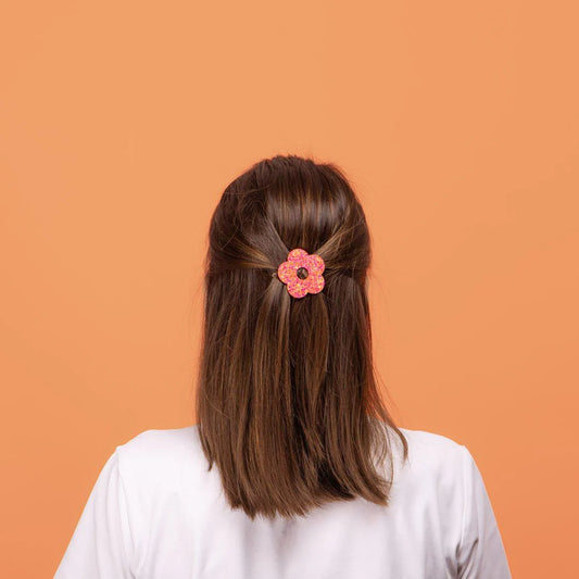 Barrette ronde fleur - Fuchsia orange — Les nicolettes , Lyon