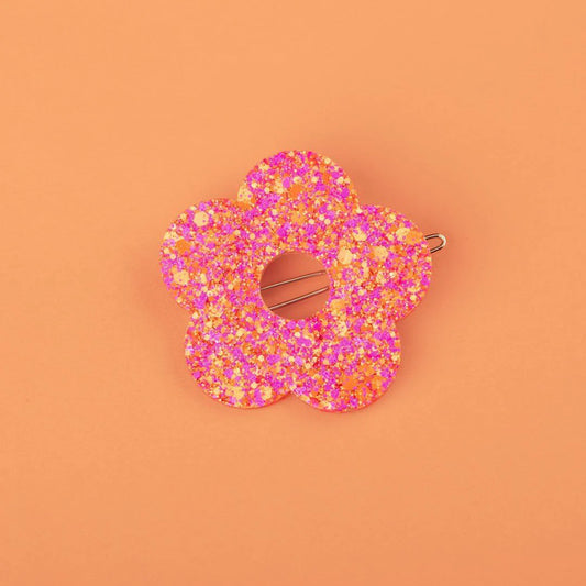 Barrette ronde fleur - Fuchsia orange — Les nicolettes , Lyon
