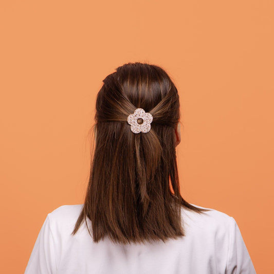 Barrette ronde fleur - Ivoire champagne — Les nicolettes , Lyon