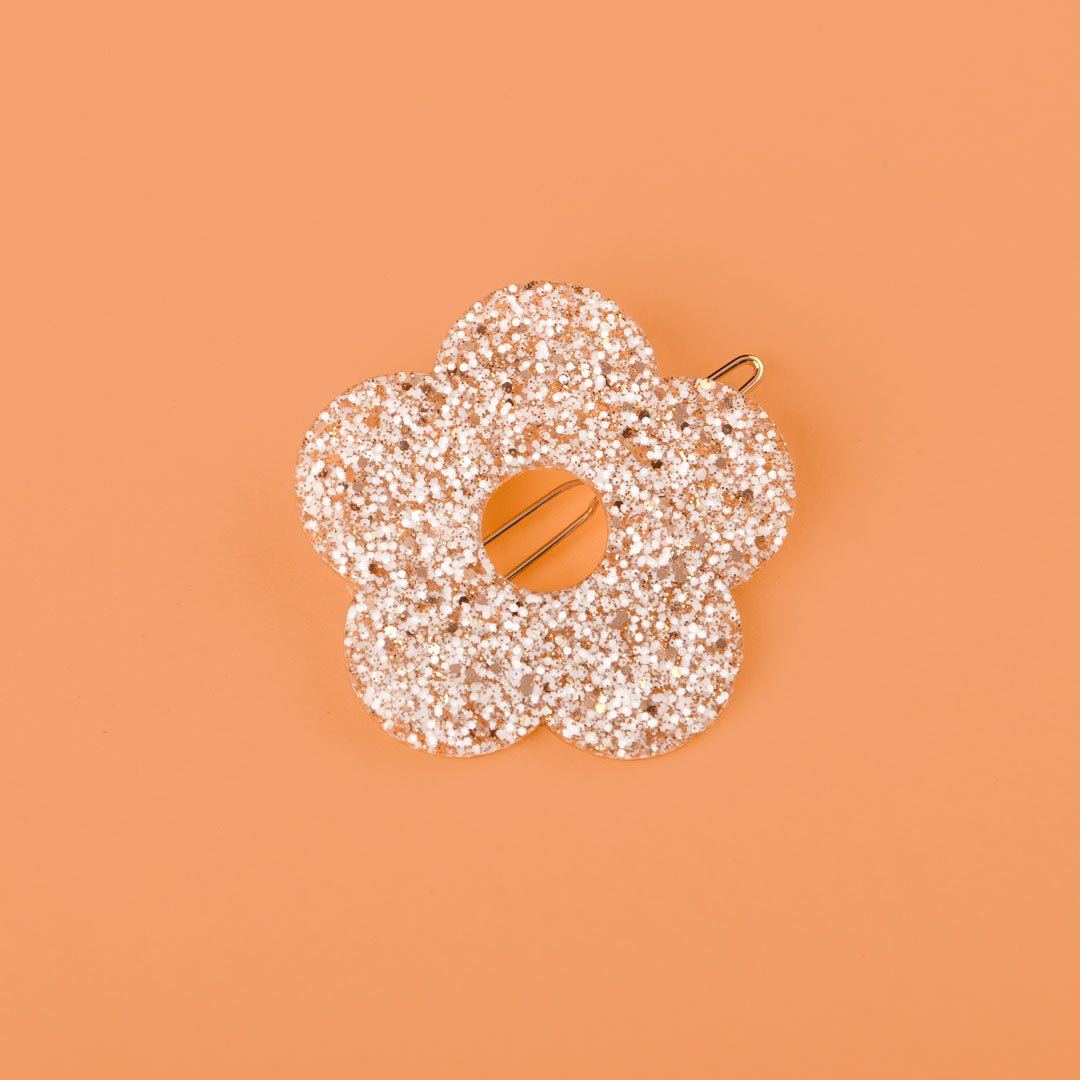 Barrette ronde fleur - Ivoire champagne — Les nicolettes , Lyon
