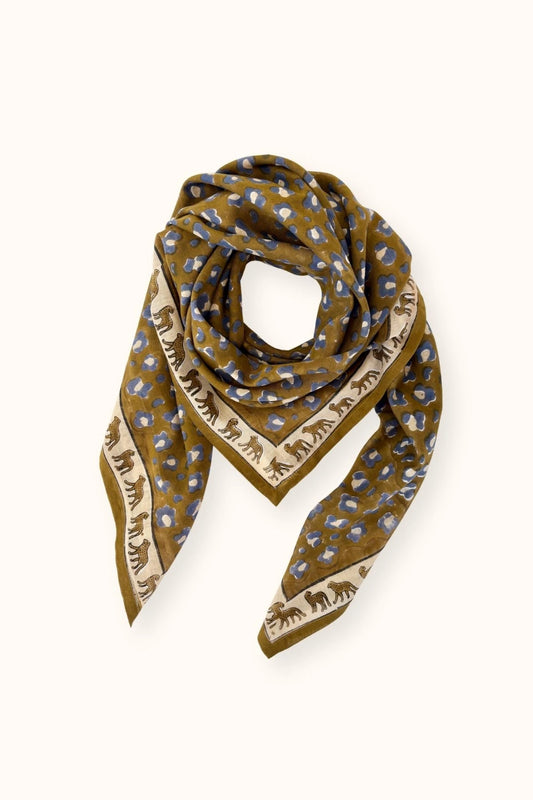 Big foulard Dupatta - Léopard tapenade